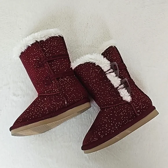 OLD NAVY | Burgundy Wine Sparkle Toggle Baby Winter Boots - Picture 6 of 6